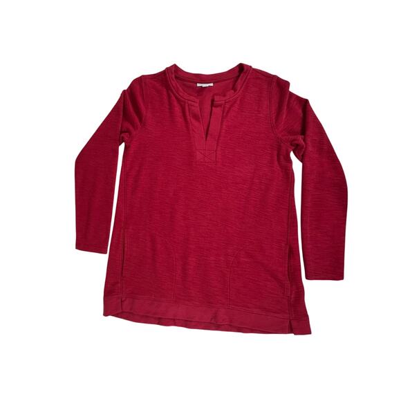 J Jill Tunic Size Small Red Notch Neck Slub Knit Long Sleeve Casual Athleisure - Picture 5 of 7
